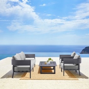 Armen Living Argiope 4 Piece Outdoor Dark Gray Aluminum & Fabric Outdoor Conversation Set