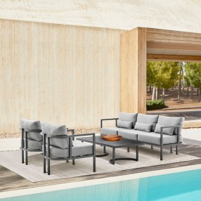 Armen Living Venice 4 Piece Dark Gray Aluminum Outdoor Seating Set with Dark Gray Cushions