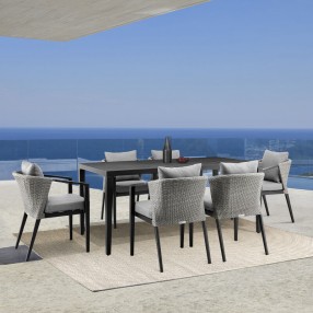 Armen Living Aileen Outdoor Patio Dining Chairs In Aluminum And Wicker With Grey Cushions - Set of 2