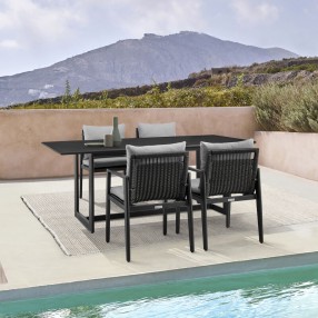 Armen Living Grand Outdoor Patio 5-Piece Dining Table Set In Aluminum With Grey Cushions 11