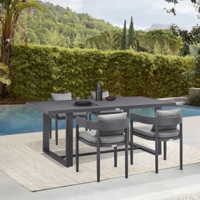 Armen Living Argiope Outdoor Patio 5-Piece Dining Table Set In Aluminum With Grey Cushions 