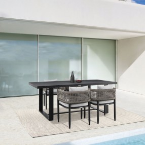 Armen Living Felicia Outdoor Patio 5-Piece Dining Table Set In Aluminum With Grey Rope And Cushions
