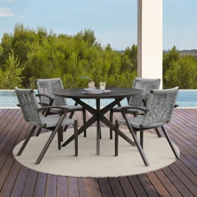 Armen Living Nabila Outdoor Light Eucalyptus Wood and Gray Rope Dining Chair