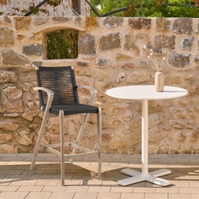Armen Living Nabila Outdoor Light Eucalyptus Wood and Charcoal Rope Counter and Bar Height Stool
