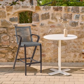 Armen Living Nabila Outdoor Dark/Light Eucalyptus Wood And Charcoal/Grey Rope Counter And Bar Height Stool