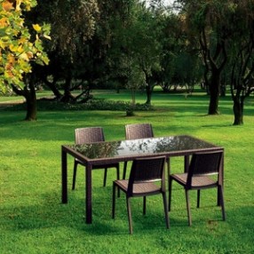 Miami Resin Wickerlook Rectangle Dining Table Brown 71 inch