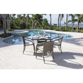 Hospitality Rattan Patio Ultra 5-Piece Stackable Woven Armchair Dining Set with Cushions