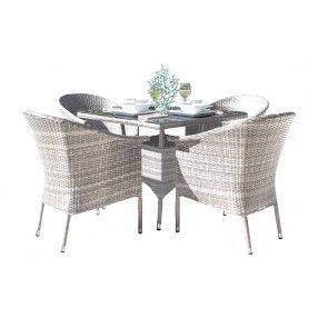 Hospitality Rattan Patio Athens 5-Piece Woven Armchair Dining Set with Cushions