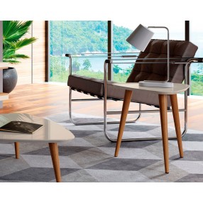 Utopia 19.68" High Triangle End Table With Splayed Wooden Legs in Off White