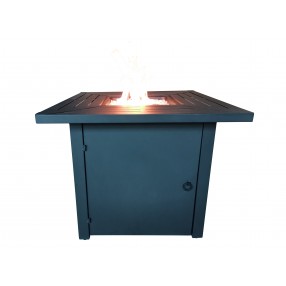 Crawford and Burke Kimball Black Metal Square Fire Pit Table with Glass Rocks,  Front Angle