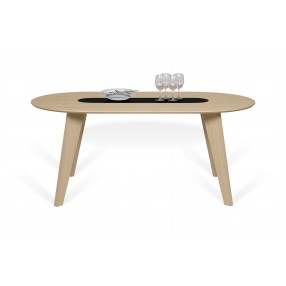 TemaHome Lago Wood Dining Table in Light Oak & Pure Black - Front with Contents