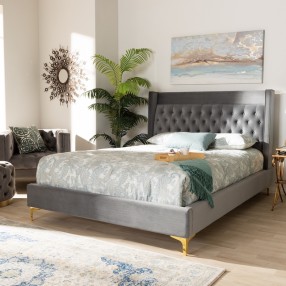 Baxton Studio Valery Upholstered Platform Bed - Dark Grey