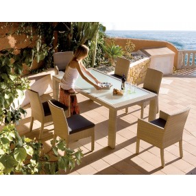 Hospitality Rattan Patio Rubix 7-Piece ArmChair Dining Set with Cushions