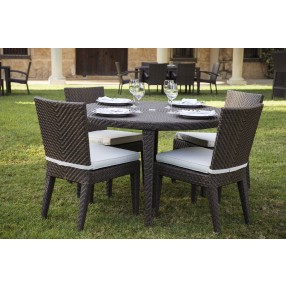 Hospitality Rattan Patio Soho Soho 5-Piece Round Dining Side Chair Set with Cushions 