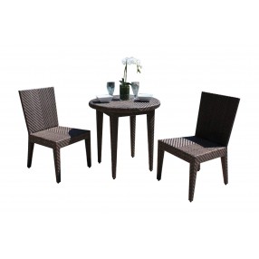 Hospitality Rattan Patio Soho 3-Piece Dining Side Chair Bistro Set with Cushions