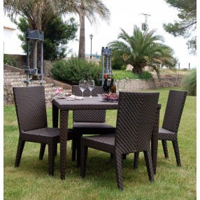Hospitality Rattan Patio Soho Soho 5-Piece Square Dining Side Chair Set with Cushions