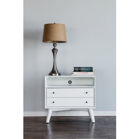 Alpine Furniture Flynn Large Nightstand in White - Front View