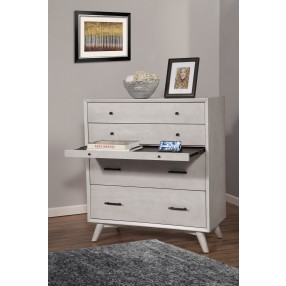 Alpine Furniture Flynn Mid Century Modern 4 Drawer Multifunction Chest w/Pull Out Tray, Grey - Lifestyle