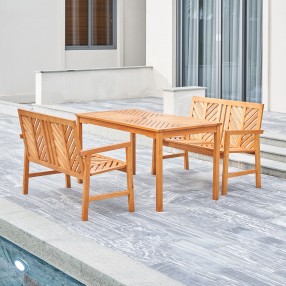 Vifah Olina Honey 3-Piece Fish Bone Eucalyptus Wooden Outdoor Dining Set, Side Angle