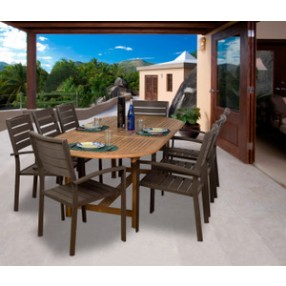 International Home Miami Amazonia Teak Ancara 9-pc Teak/Faux Wood Dining Set