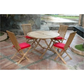 Anderson Teak Bahama 47" Round Folding Table and Classic Folding Chair