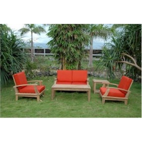 Anderson Teak Brianna Deep Seating Armchair + Loveseat with Coffee Table and Side Table 2-Tier