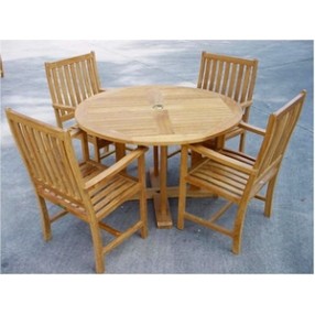 Anderson Teak Tosca 47" Round Table and 4 Wilshire Dining Armchairs