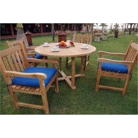 Anderson Teak Tosca 47" Round Table and 4 Classic Dining Armchair