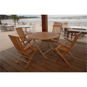 Anderson Teak Bahama 47" Round Folding Table and Classic Folding Armchair
