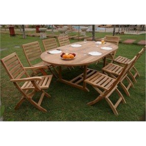 Anderson Teak Bahama 87" Oval Extension Table with Andrew Folding Armchair and Folding Chair