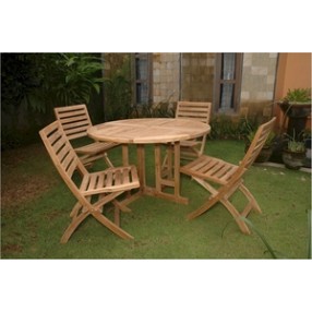 Anderson Teak 47" Round Butterfly Folding Table and Andrew Folding Chair