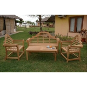 Anderson Teak Marlborough Bench with 2 Marlborough Armchair and Rectangular Coffee Table