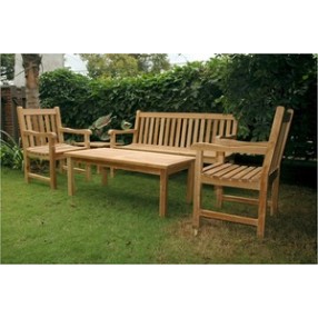 Anderson Teak Classic Bench with 2 Dining Armchair and Rectangular Coffee Table