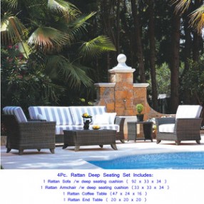 4 Piece Rattan Deep Seating Set 