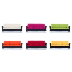 All Things Cedar Rattan Deep Seating Sofa & Green/Orange/Red/White/Yellow Cushions 
