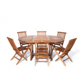 All Things Cedar Oval Folding Chair Outdoor Dining Set