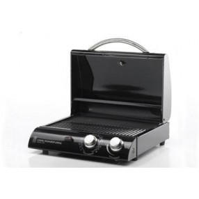 Outdoor Greatroom Company 20" Portable Gas Grill in Black Porcelain - Front Side Opened Angle