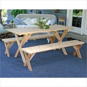 Creekvine Designs Red Cedar 27-Inch Wide 5-Ft Backyard Bash Cross Legged Picnic Table with Detached Benches