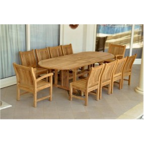 Anderson Teak Sahara 11-Piece Chairs and Oval Double Extension Outdoor Dining Set