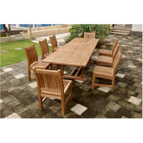 Anderson Teak Sahara 9-Piece Dining Chair and Bahama 118" Rectangular Extension Outdoor Dining Set