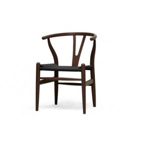 Baxton Studio Wishbone Chair - Brown Wood Y Chair w/ Black Seat