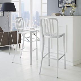 Modway Deck Bar Stool Set of 2 in Silver