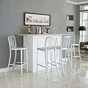 Modway Deck Bar Stool Set of 4 in Silver
