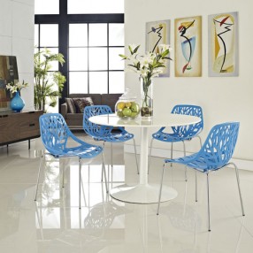 Modway Stencil Dining Side Chair Set of 4 in Blue