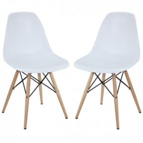 Modway Pyramid Dining Side Chairs Set of 2 in White