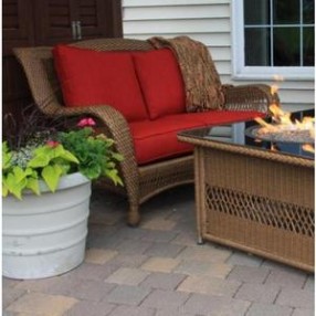 Outdoor Greatroom Company Loveseat w/ 4 pc. Cushions in Rave Cherry - Lifestyle