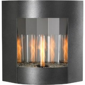 Outdoor Greatroom Company "Inspiration" Wall Hanging Gel Fireplace - in Black and Silver Vein Finish - Angle