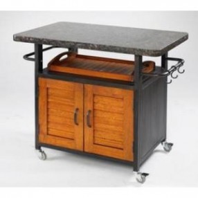 Outdoor Greatroom Company Bistro 36" Cabinet w/ British Granite Top & Wood Doors - Front Side Angle