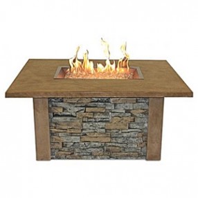 Outdoor Greatroom Company Sierra Firepit Table with Ledgestone and Supercast Top in Mocha Finish - Lifestyle