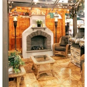 Outdoor Greatroom Company UNFINISHED Sonoma Gas Fireplace Surround with Crystal Fire Burner - Lifestyle